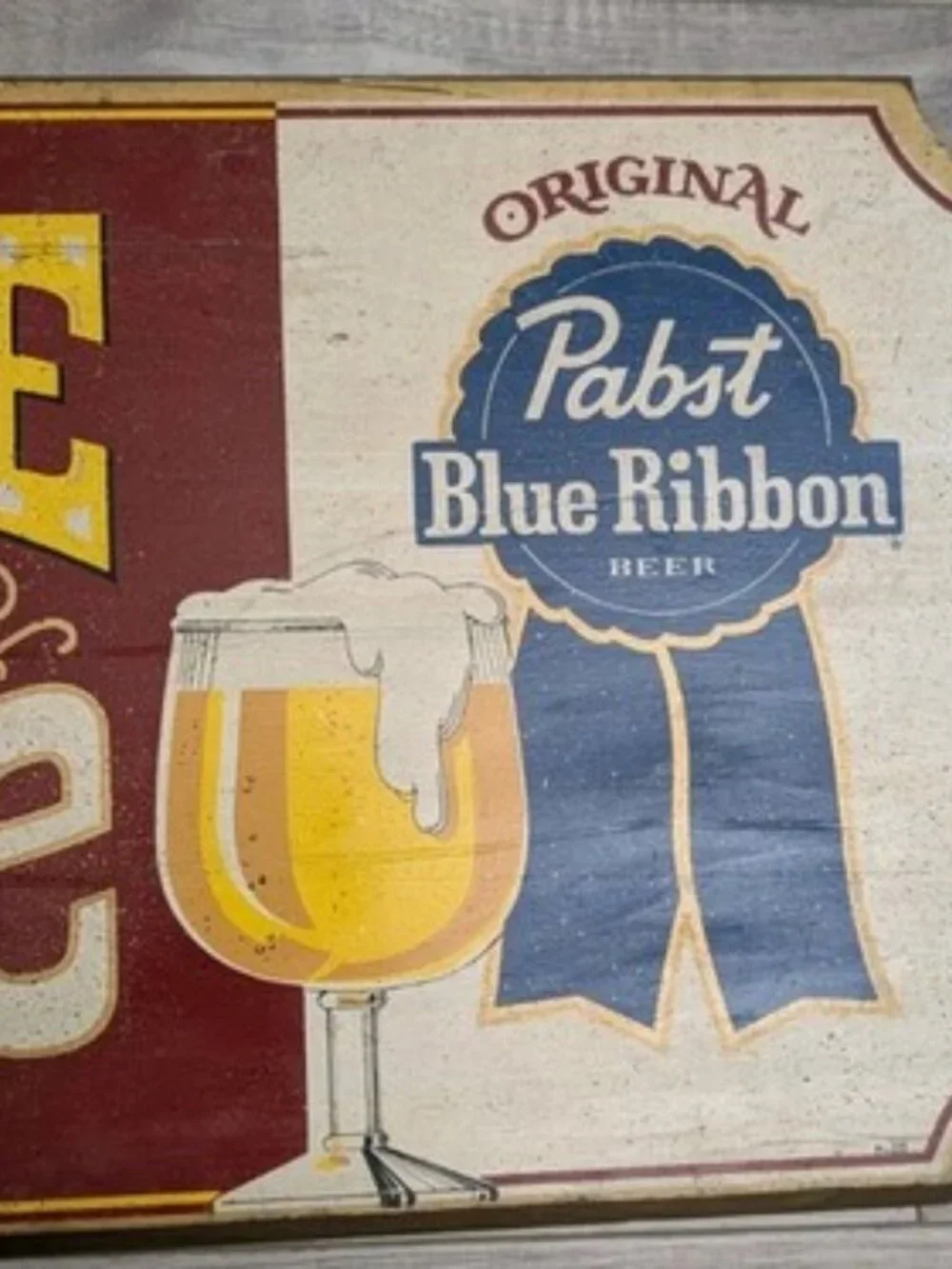 Vintage Pabst Blue Ribbon. PBR Wood Sign Next Time Bring Your Wife Bar 23.5 x 11